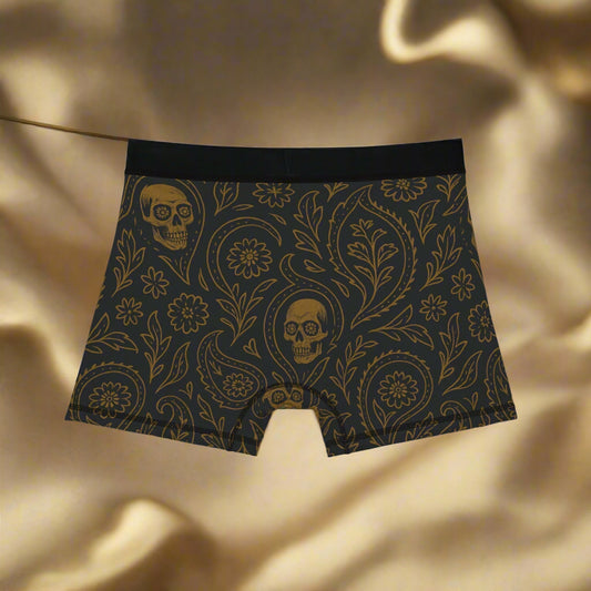 Men’s Black/Gold Skull Paisley Boxer Briefs