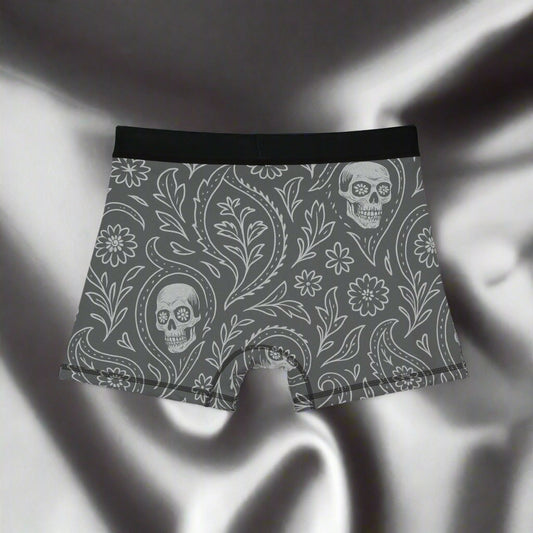 Men’s White/Grey Skull Paisley Boxer Briefs