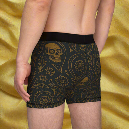 Men’s Black/Gold Skull Paisley Boxer Briefs