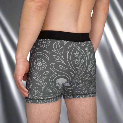 Men’s White/Grey Skull Paisley Boxer Briefs