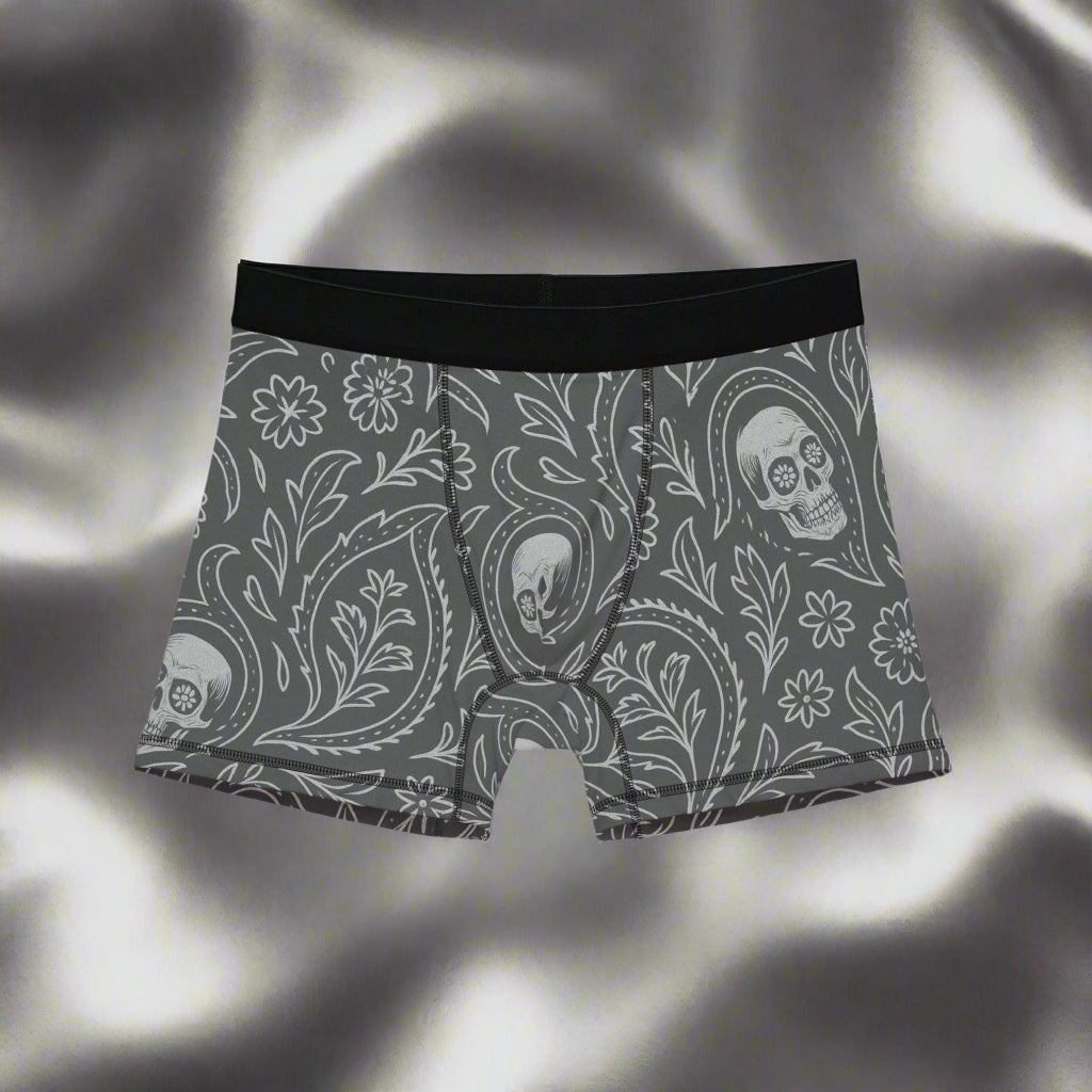 Men’s White/Grey Skull Paisley Boxer Briefs