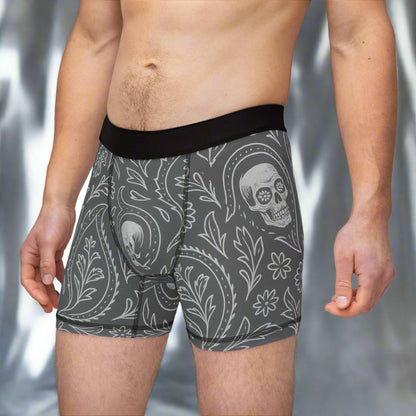 Men’s White/Grey Skull Paisley Boxer Briefs