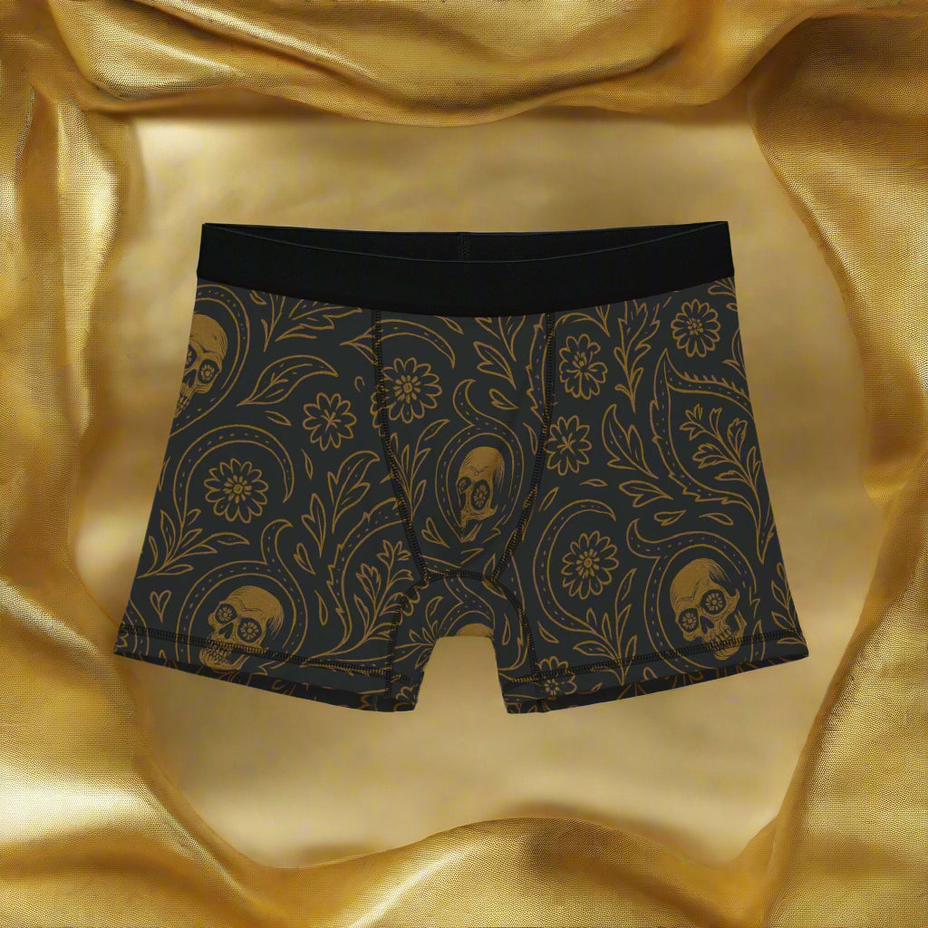 Men’s Black/Gold Skull Paisley Boxer Briefs