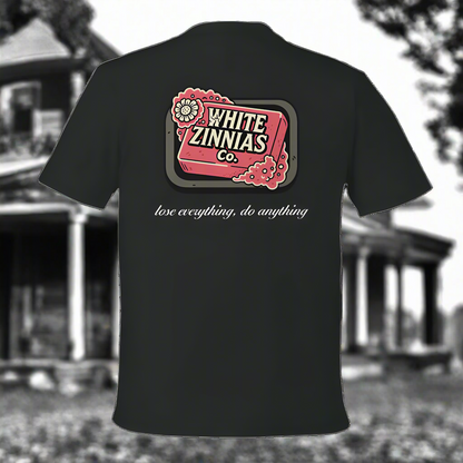 Back Graphic T-Shirt, Retro Candy Label Streetwear Tee, “Lose Everything, Do Anything”, Unisex Heavyweight, Black/White, S-3XL