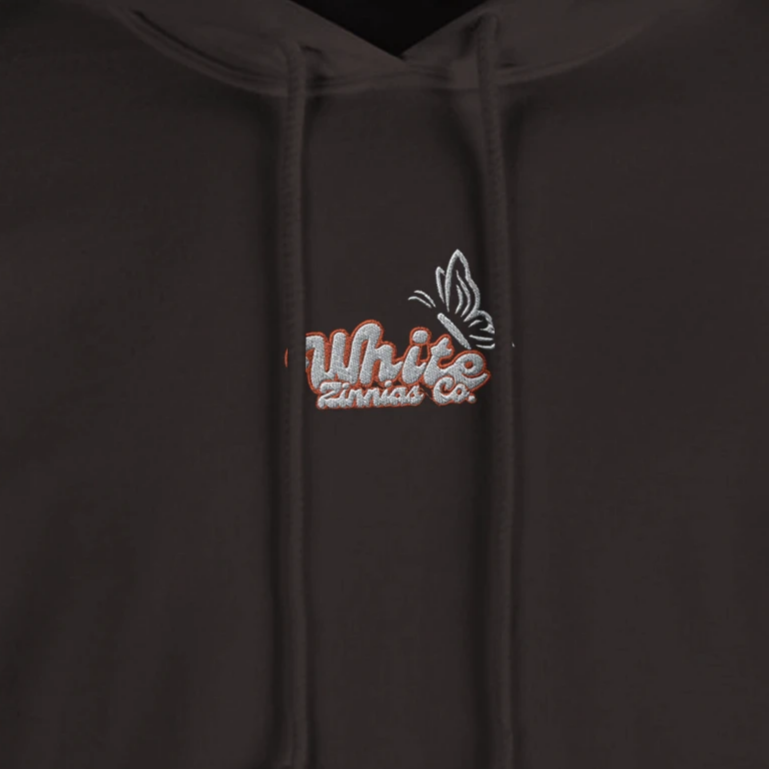 Embroidered Butterfly Script Hoodie - Minimal Chest Stitch & Cuff Patch - Unisex Cozy Fleece Streetwear Sweatshirt
