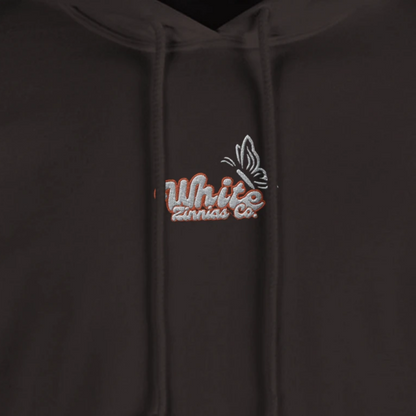 Embroidered Butterfly Script Hoodie - Minimal Chest Stitch & Cuff Patch - Unisex Cozy Fleece Streetwear Sweatshirt